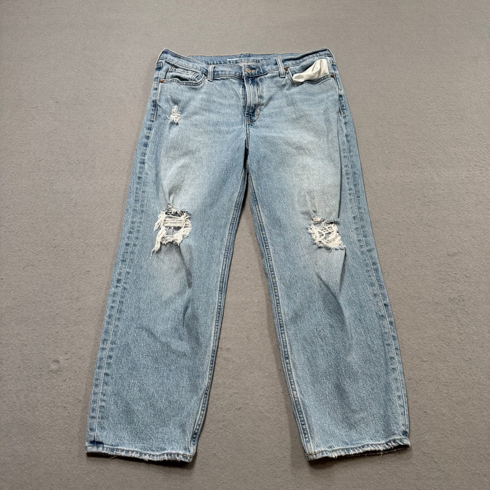 Old Navy Jeans Womens 12 Blue Light Wash Mid Rise Boyfriend Loose Fit Distressed